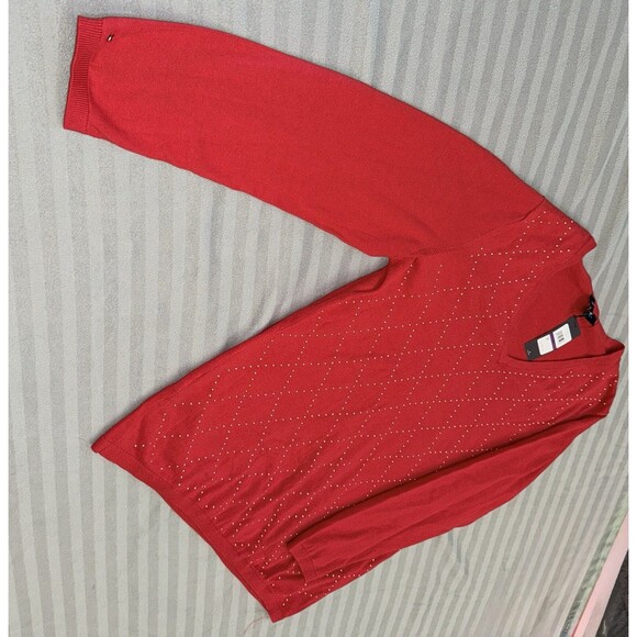 Tommy Hilfiger Women Ivy Pullover Long Sleeve V-Neck Sweater XXL Red - Picture 4 of 9